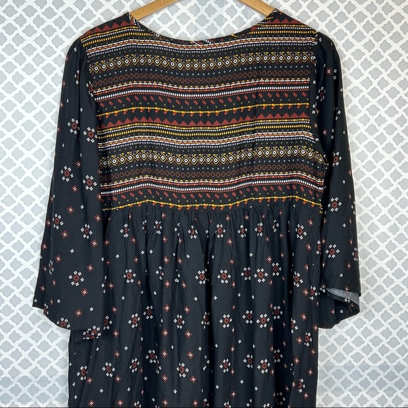 NWT Mlle Gabrielle Black Boho Printed Babydoll Dress - Picture 6 of 10